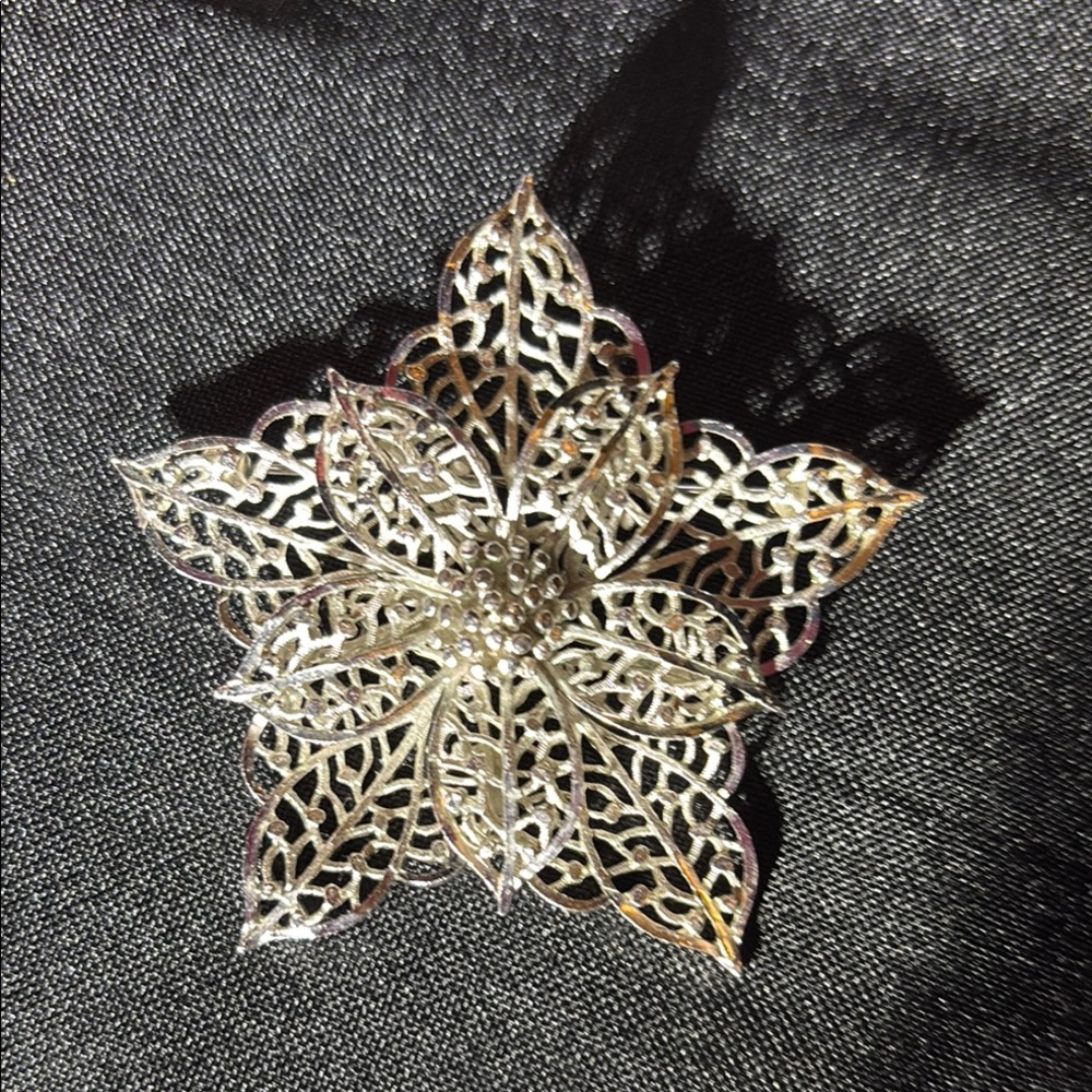 Vintage Corocraft Star Flower Silver Tone Filigree Brooch Silver Floral Brooch